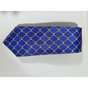 Mens Fabio Fazio Blue Gold Geometric Pure Silk Hand Made Tie